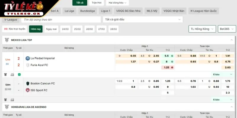 Tỷ Lệ Kèo 40 Cung cấp bảng kèo chi tiết đầy đủ các loại hình